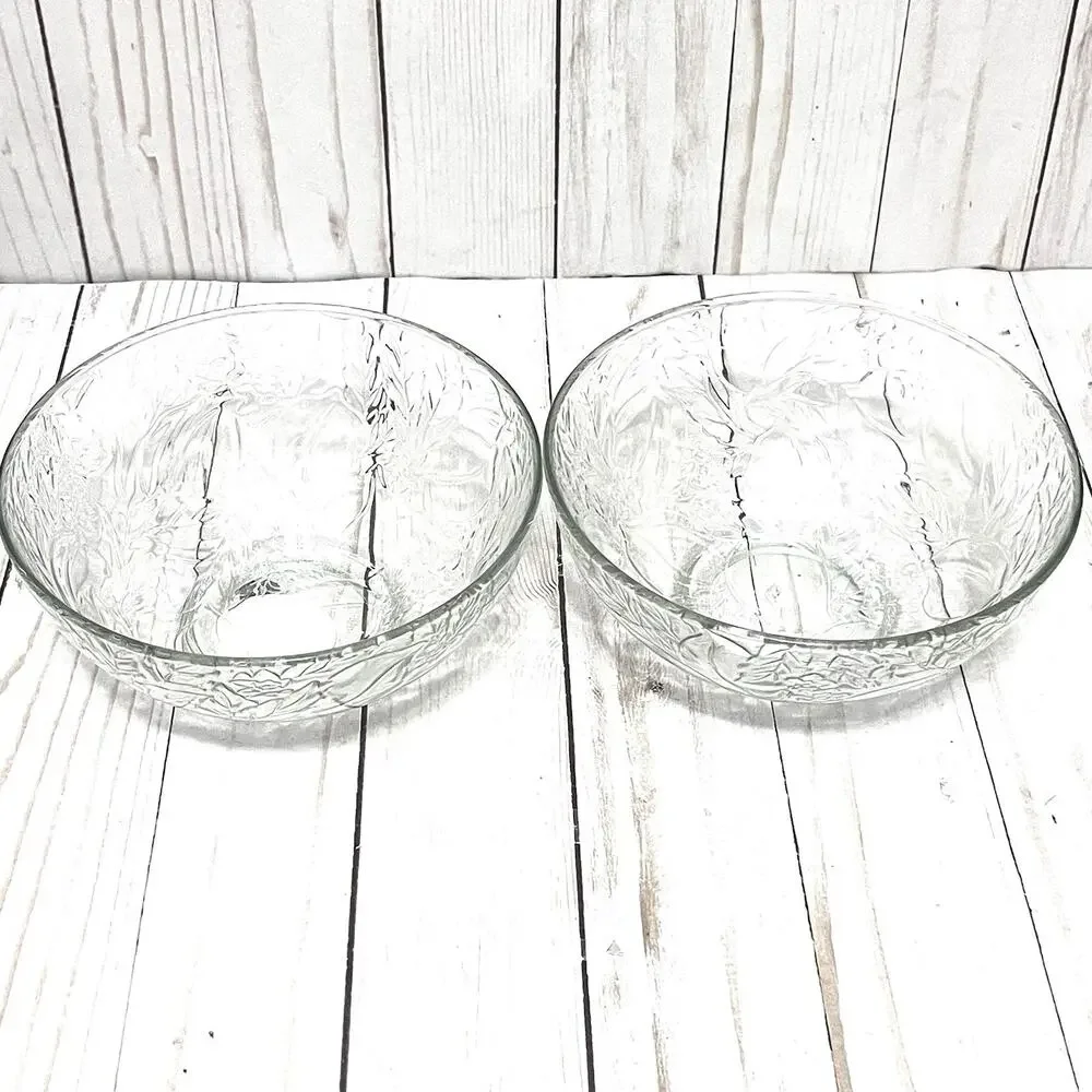Vintage KIG Indonesia Clear Floral Glass Round Serving Bowl Set of 2 NEW!!!